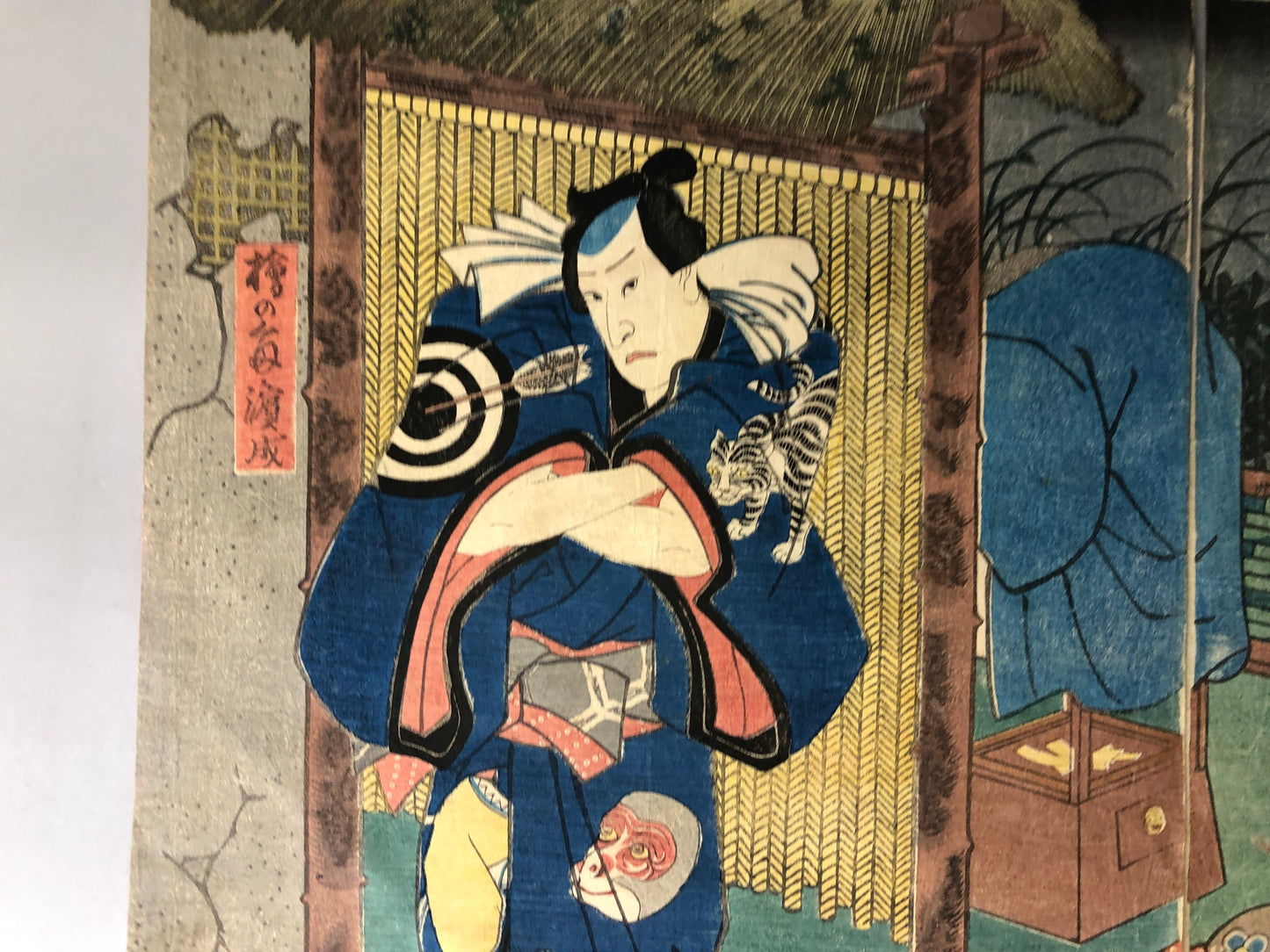 Y7915 WOODBLOCK PRINT Toyokuni Old woman diptych Japan Ukiyoe antique art decor