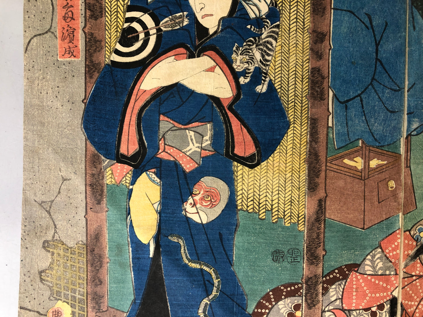 Y7915 WOODBLOCK PRINT Toyokuni Old woman diptych Japan Ukiyoe antique art decor