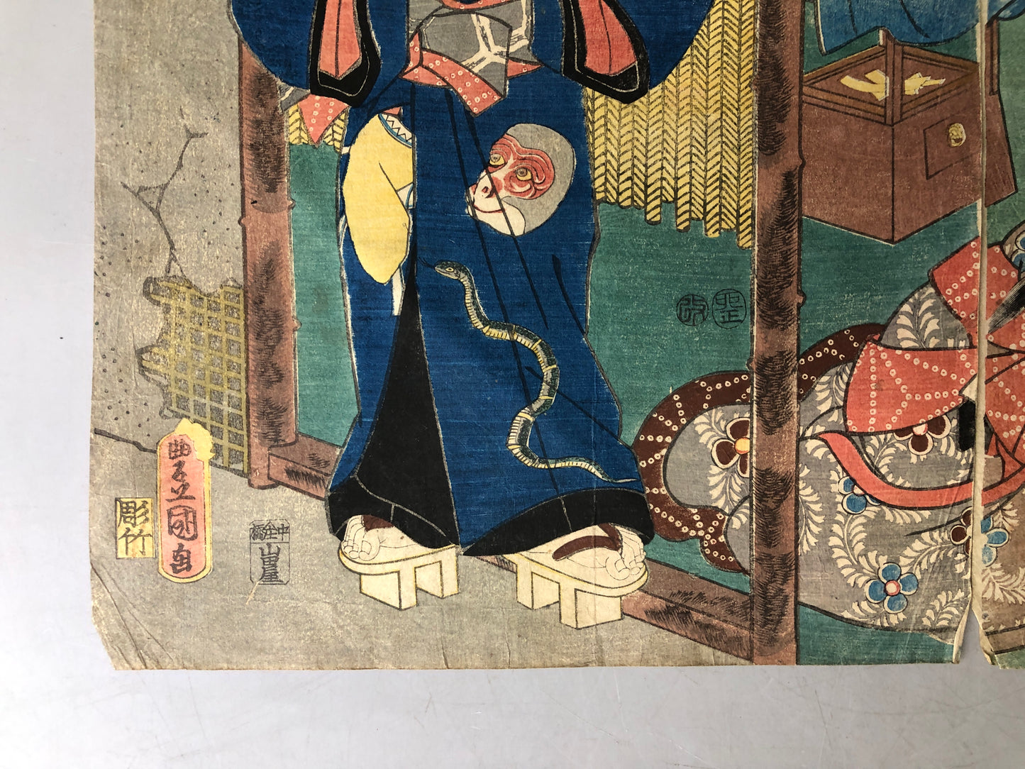 Y7915 WOODBLOCK PRINT Toyokuni Old woman diptych Japan Ukiyoe antique art decor