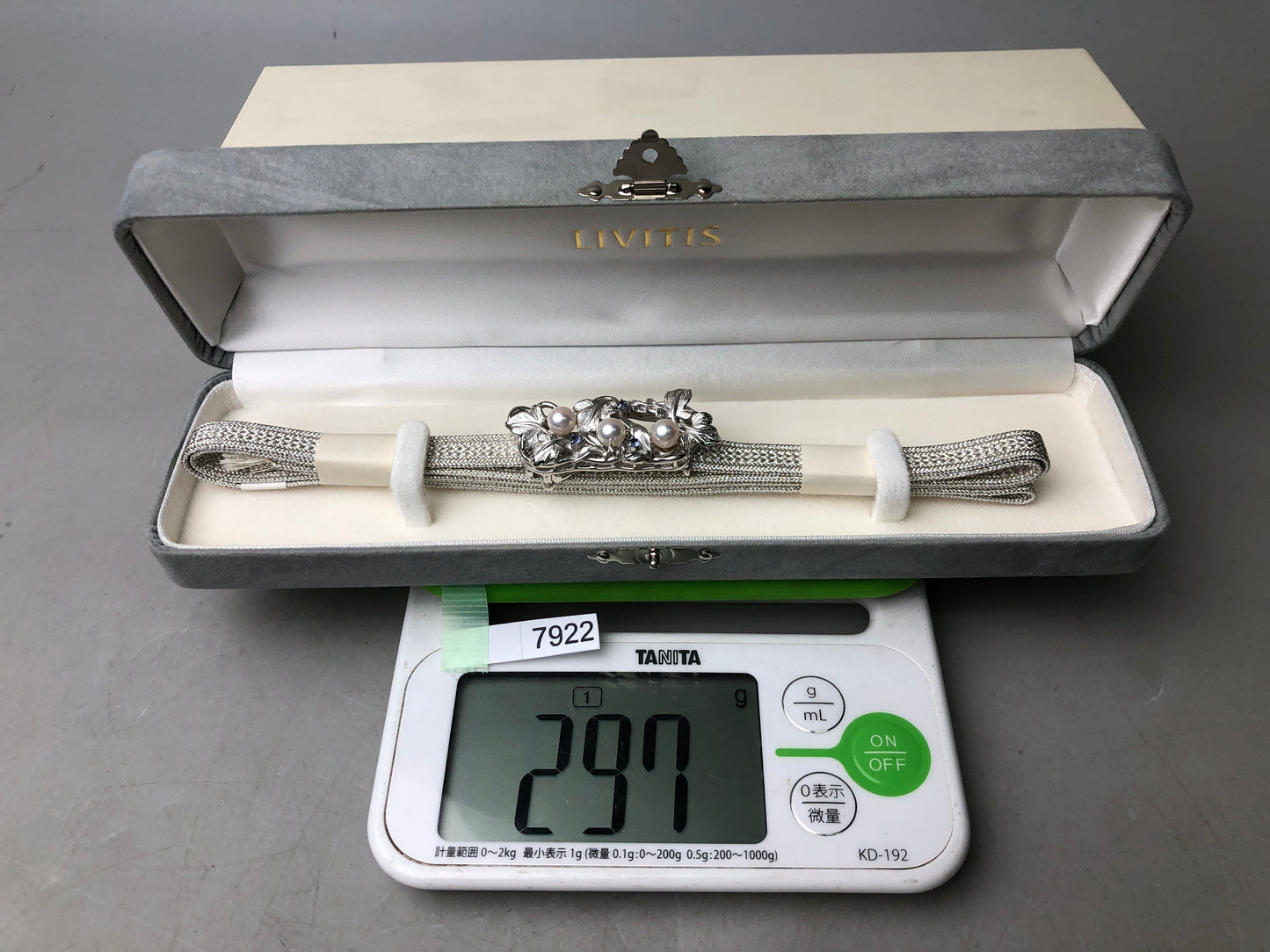 Y7922 OBIDOME Sash clip brooch Pearl silver box Japan antique kimono accessory