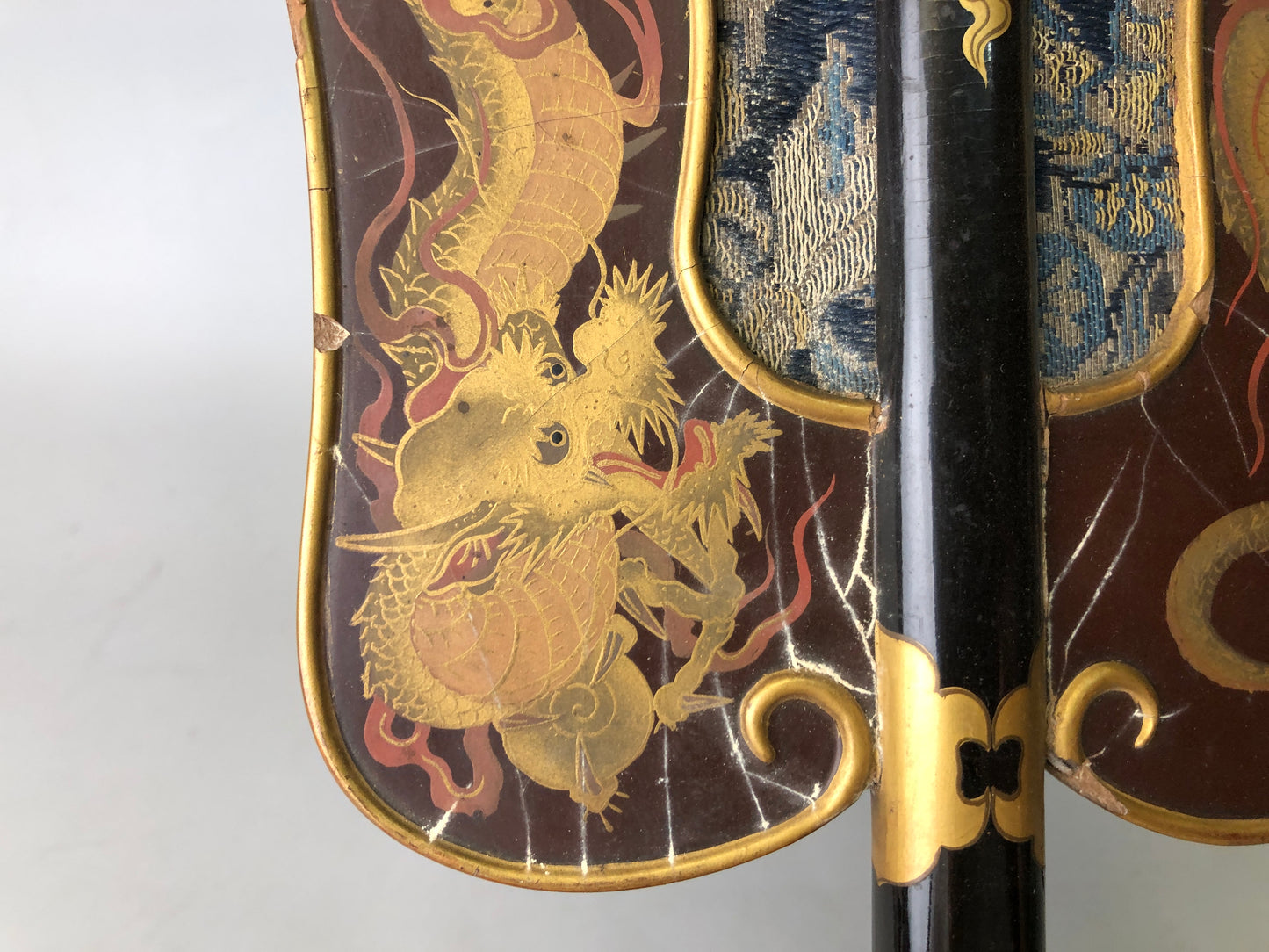 Y7933 GUNBAI Dragon Makie war fan Japanese antique samurai busho bushi vintage