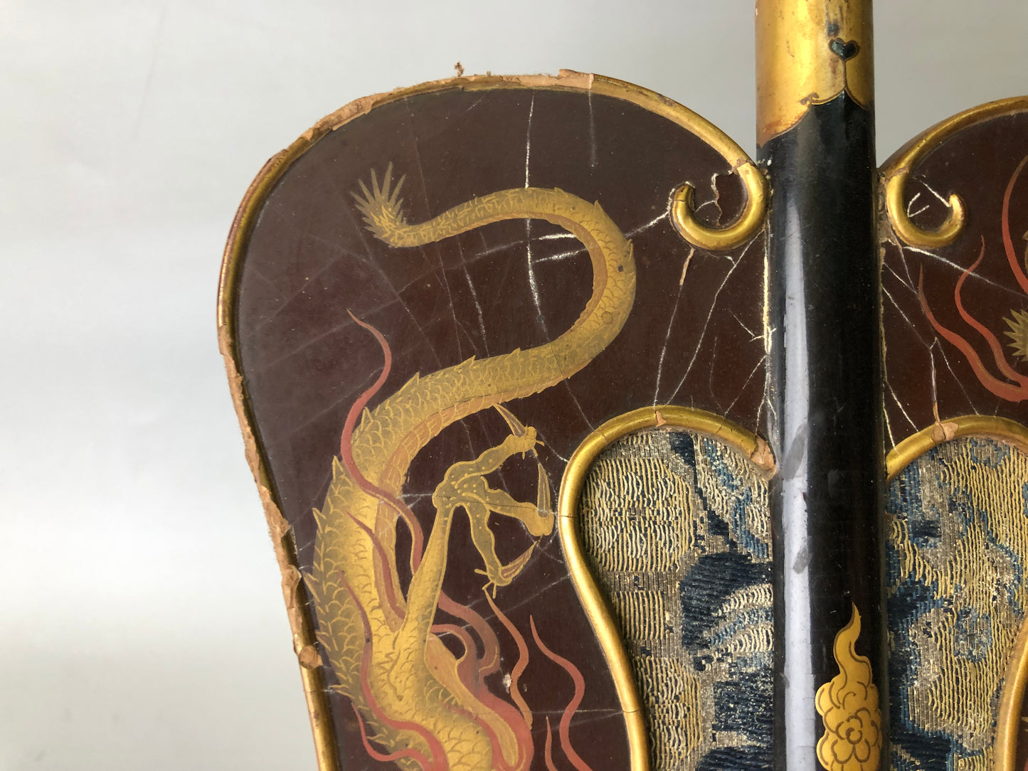 Y7933 GUNBAI Dragon Makie war fan Japanese antique samurai busho bushi vintage
