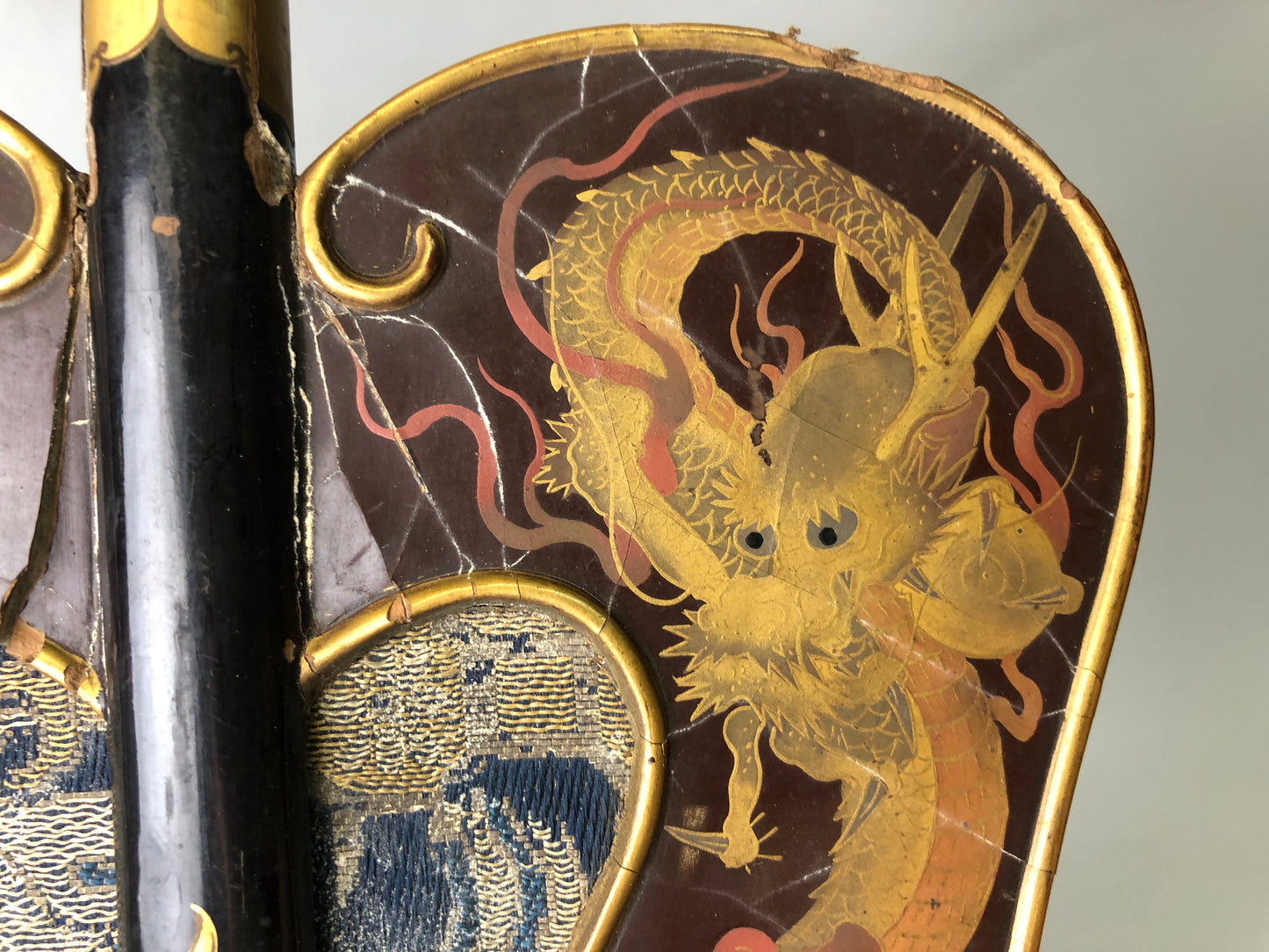 Y7933 GUNBAI Dragon Makie war fan Japanese antique samurai busho bushi vintage
