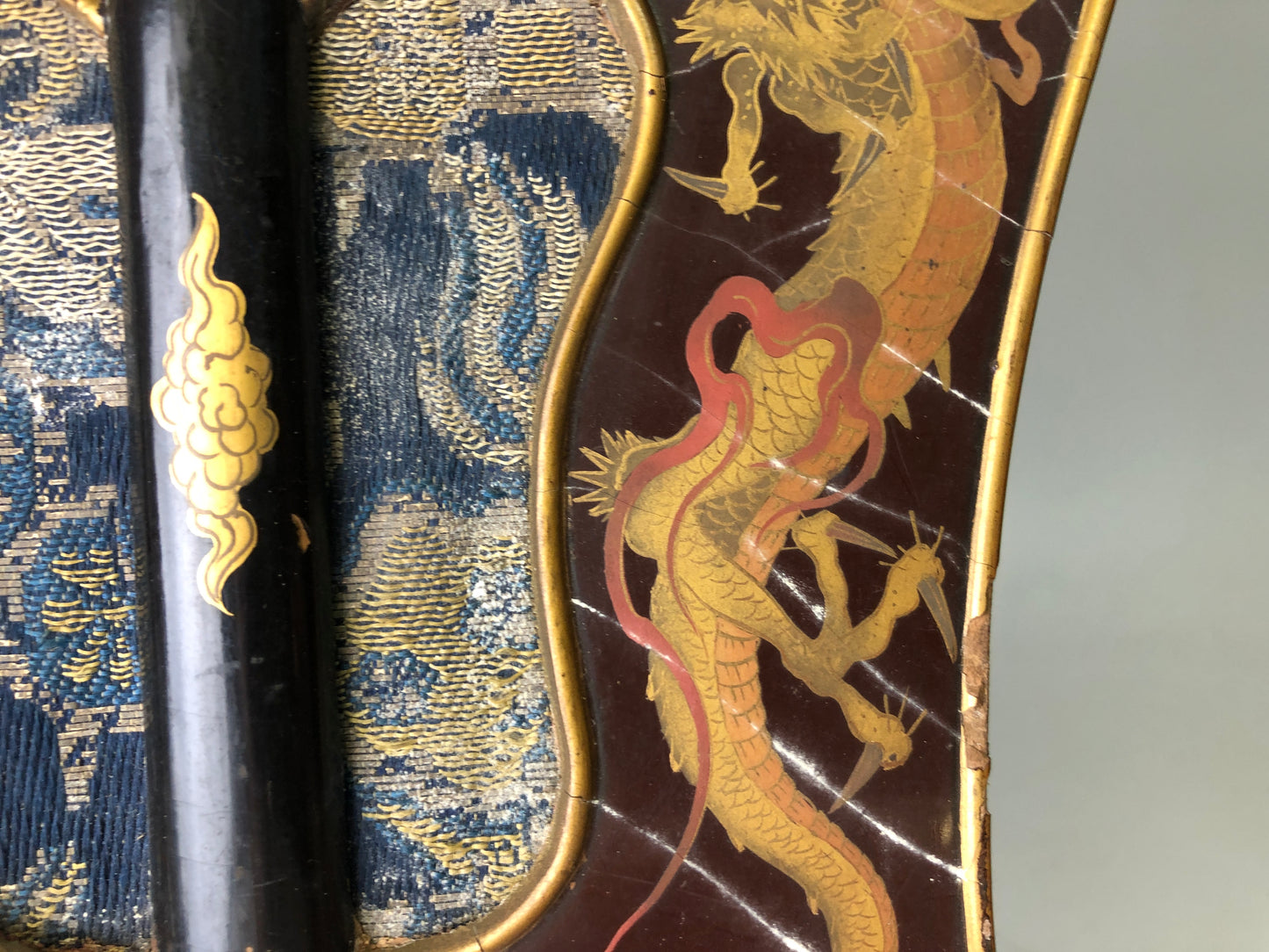 Y7933 GUNBAI Dragon Makie war fan Japanese antique samurai busho bushi vintage