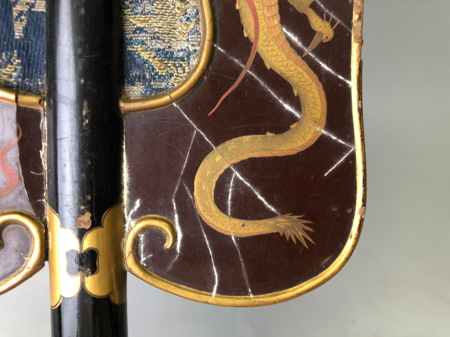 Y7933 GUNBAI Dragon Makie war fan Japanese antique samurai busho bushi vintage