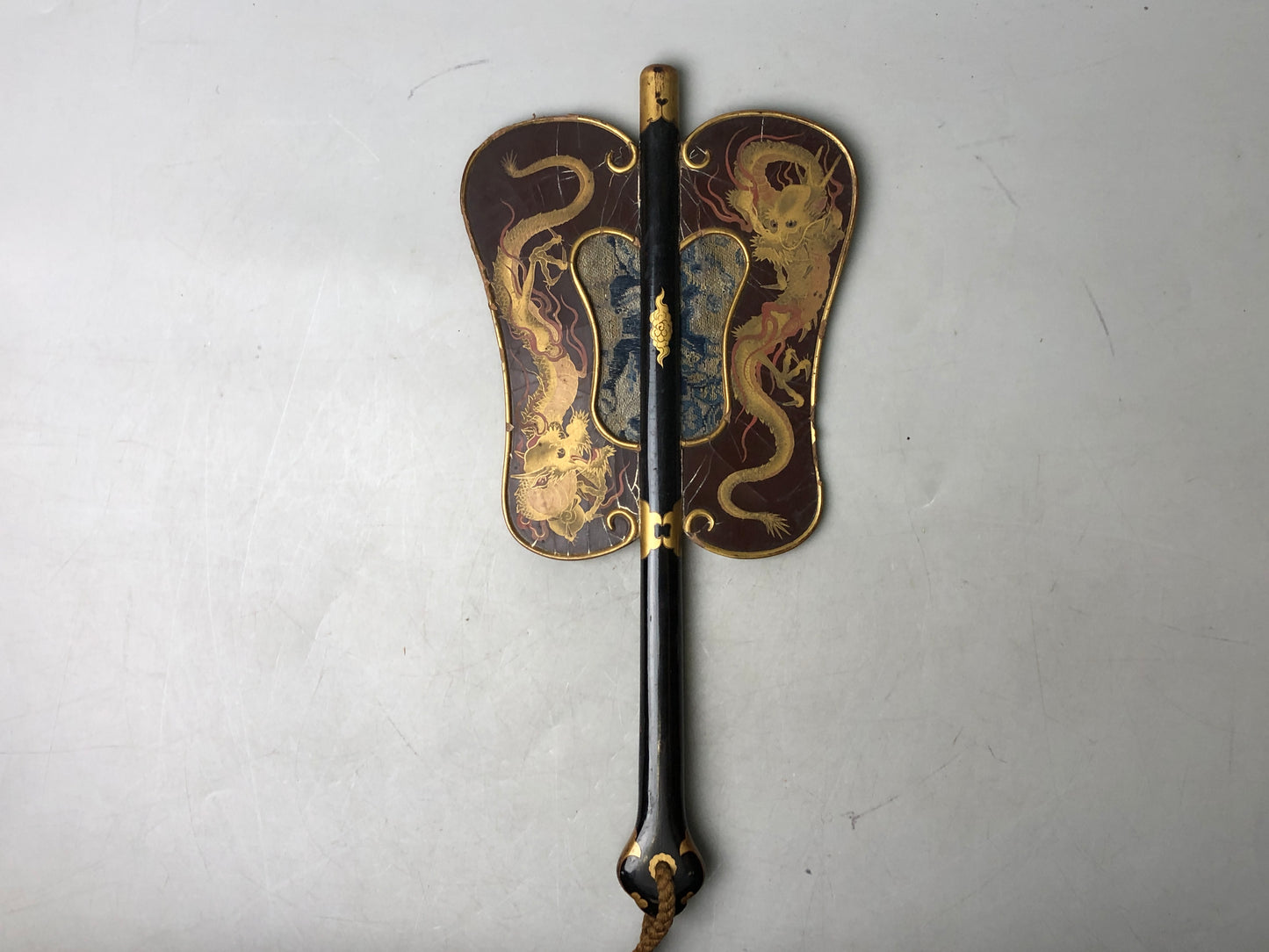 Y7933 GUNBAI Dragon Makie war fan Japanese antique samurai busho bushi vintage