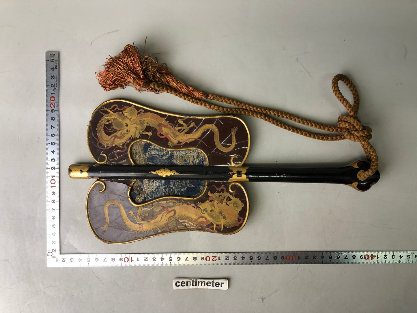 Y7933 GUNBAI Dragon Makie war fan Japanese antique samurai busho bushi vintage