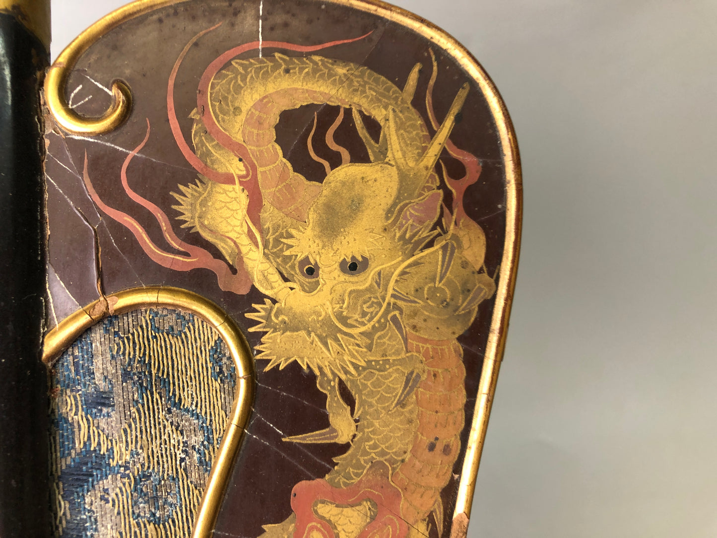 Y7933 GUNBAI Dragon Makie war fan Japanese antique samurai busho bushi vintage