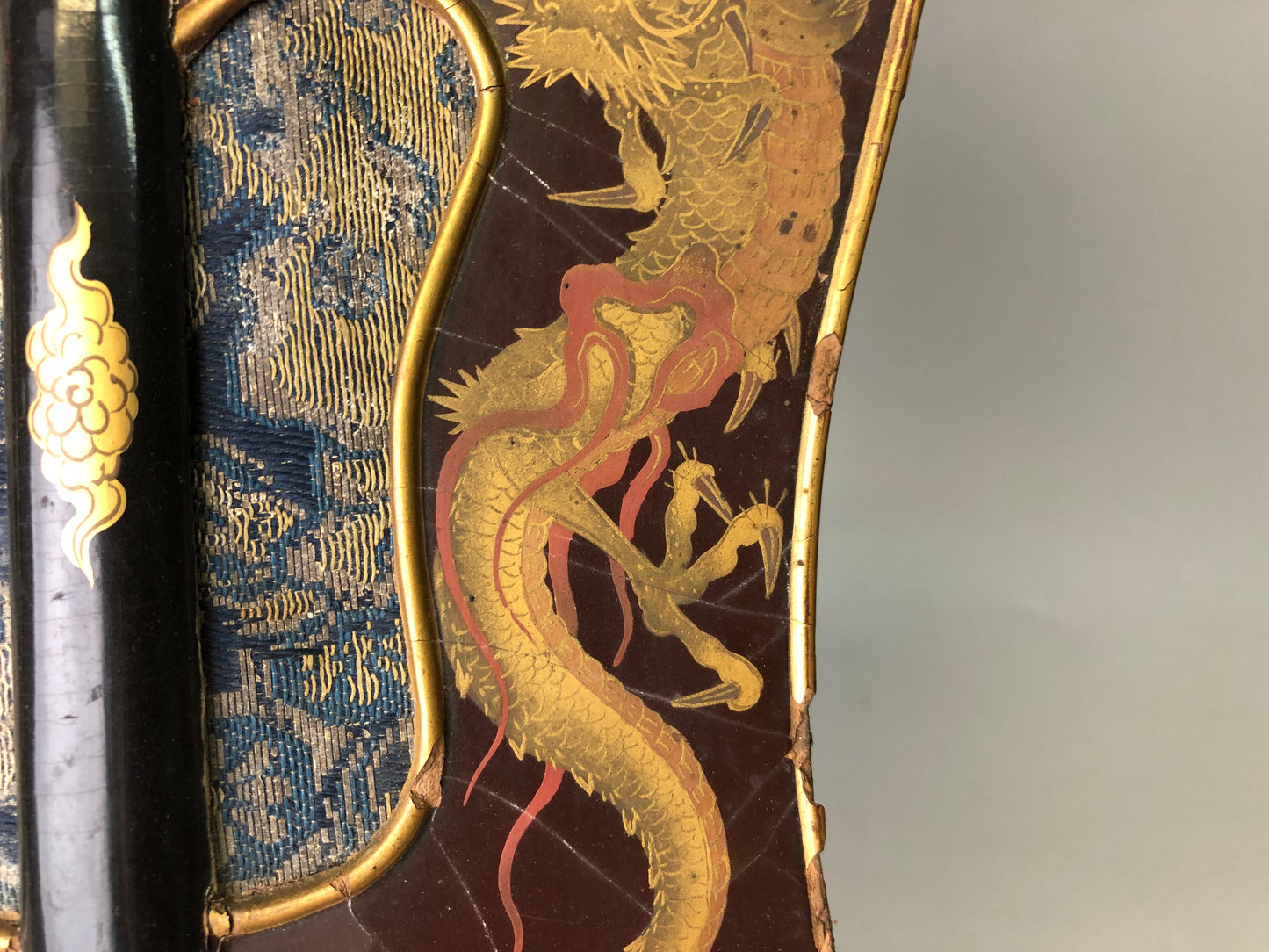Y7933 GUNBAI Dragon Makie war fan Japanese antique samurai busho bushi vintage