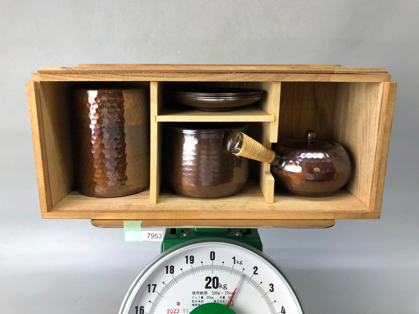 Y7953 KYUSU Copper Chataku Kensui caddy signed box Japan antique tea ceremony