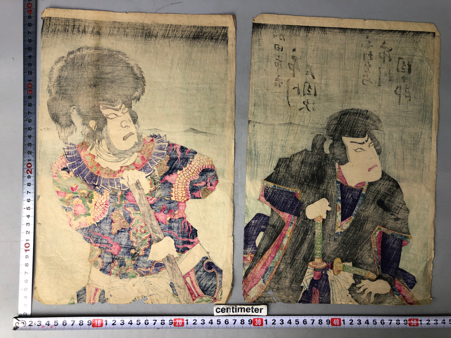 Y7989 WOODBLOCK PRINT unknown artist Kabuki actor 2 pieces Japan Ukiyoe antique