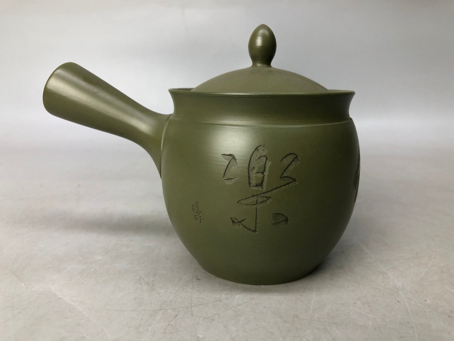 Y8049 KYUSU Tokoname-ware teapot pot signed green clay Japan antique tableware