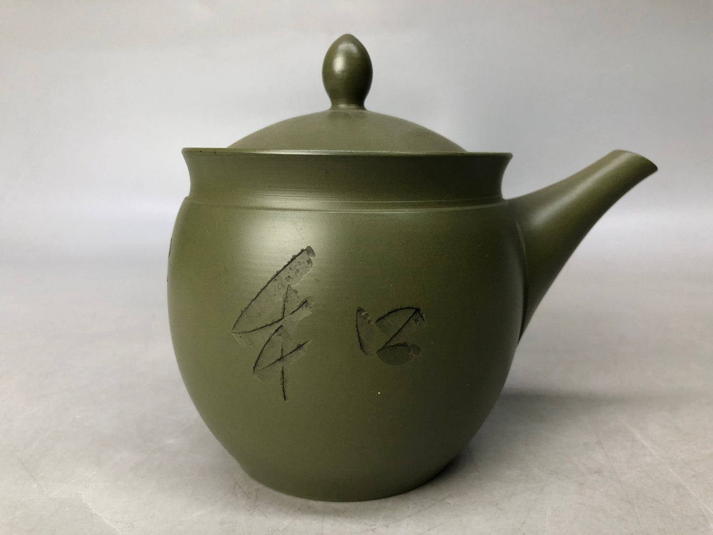 Y8049 KYUSU Tokoname-ware teapot pot signed green clay Japan antique tableware