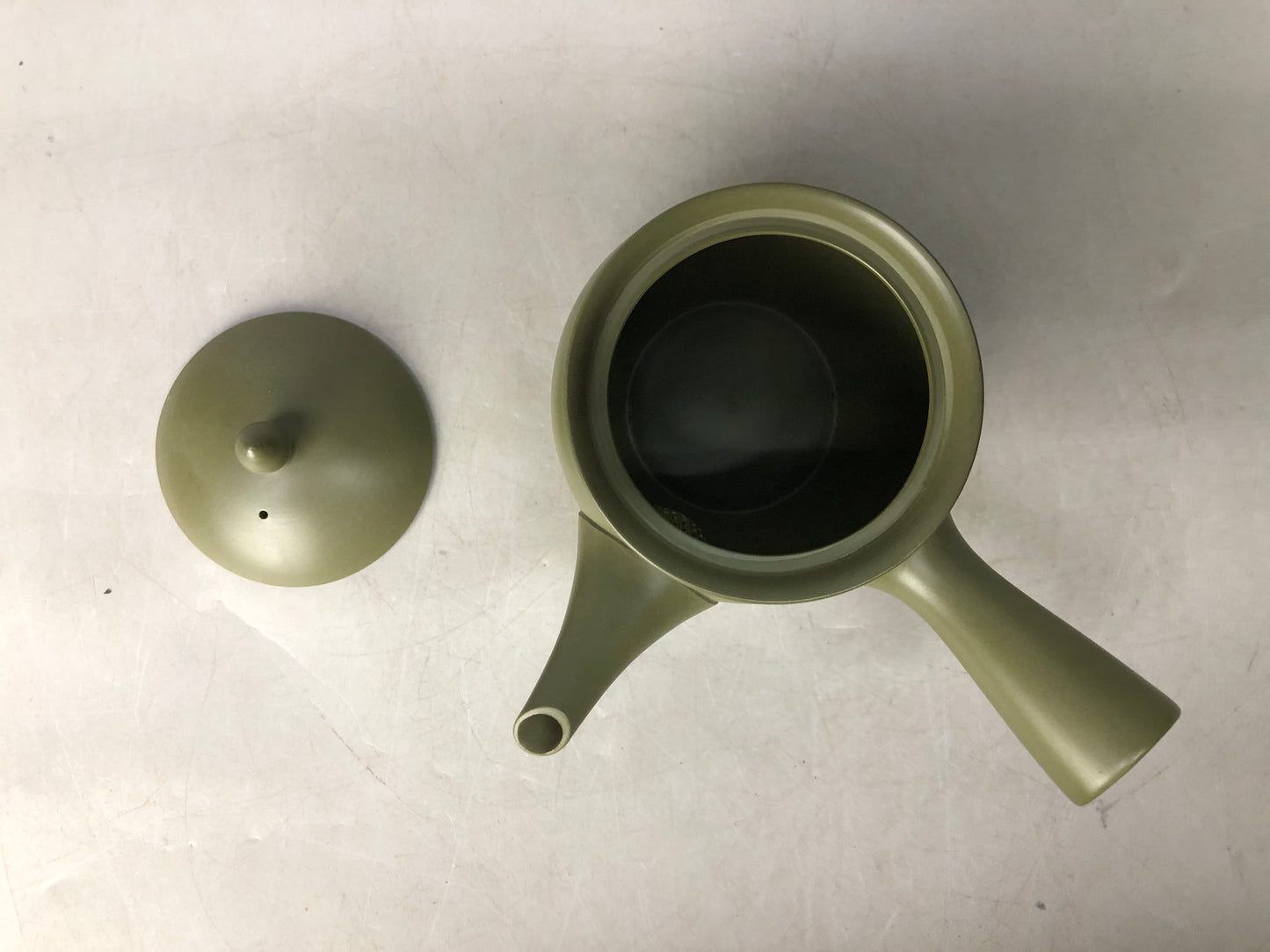 Y8049 KYUSU Tokoname-ware teapot pot signed green clay Japan antique tableware