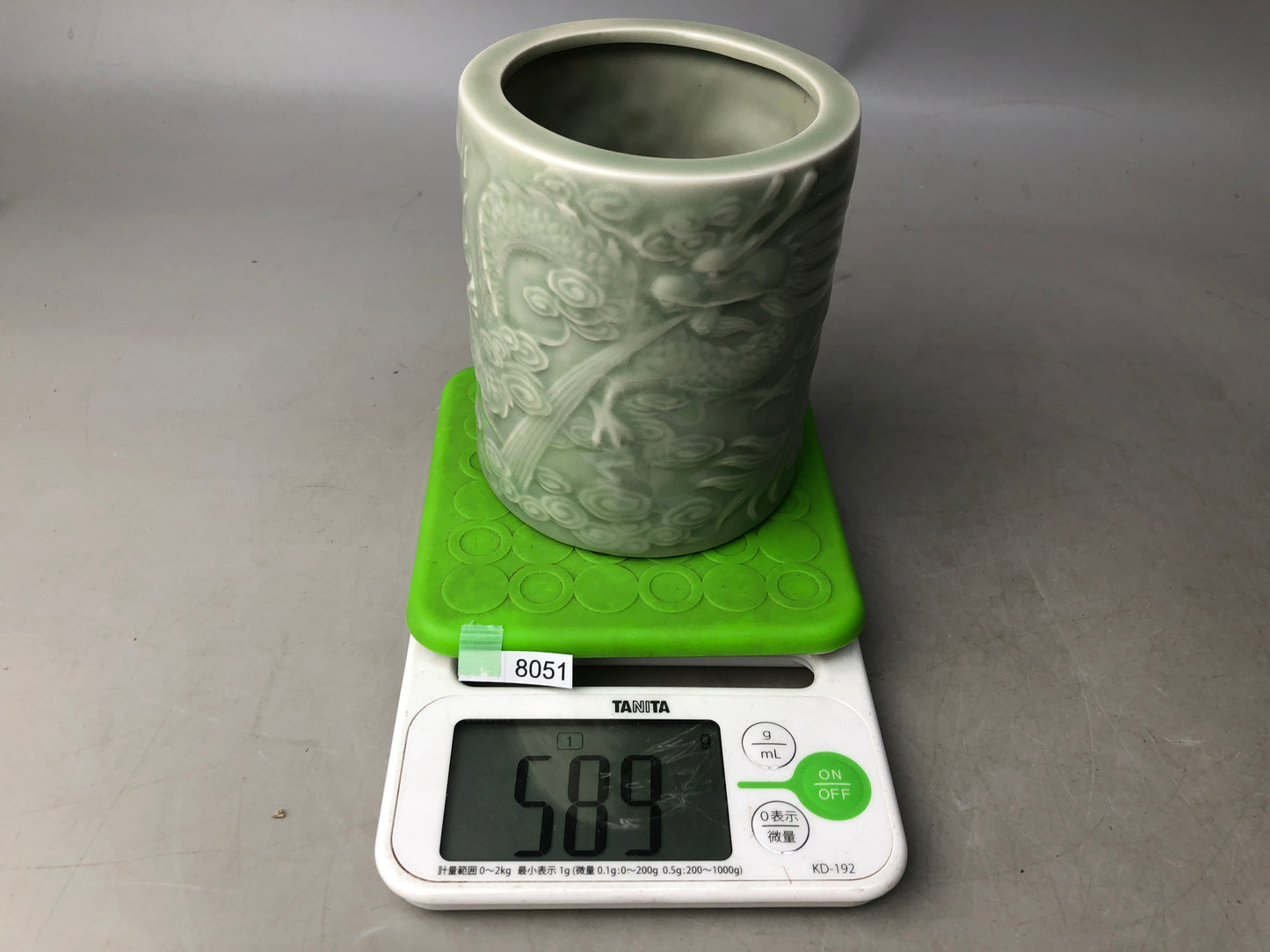 Y8051 MIZUSASHI Celadon brush holder stationery Dragon Japan antique container