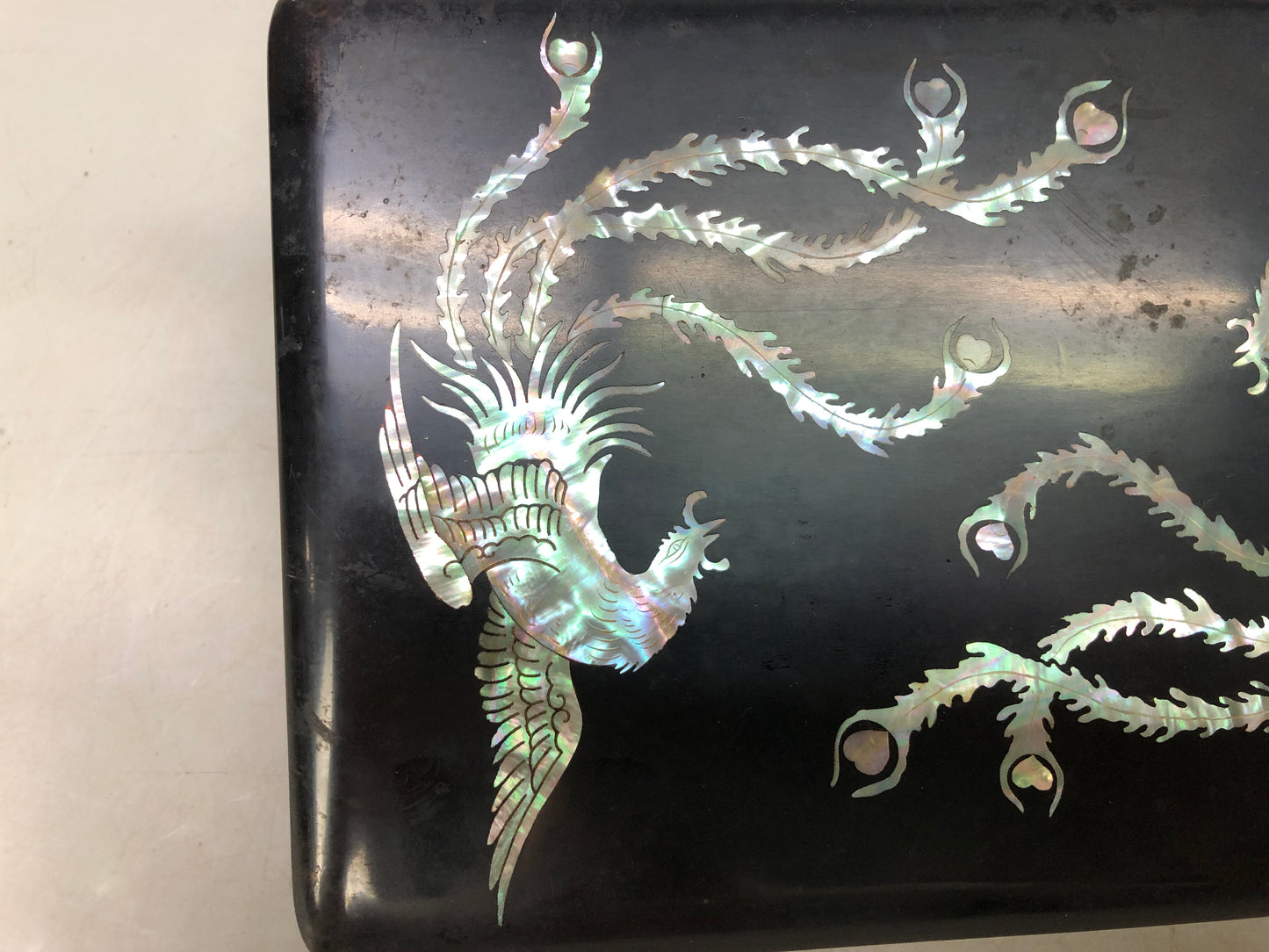 Y8052 BOX Raden mother-of-pearl work Rectangular case phoenix Japan antique