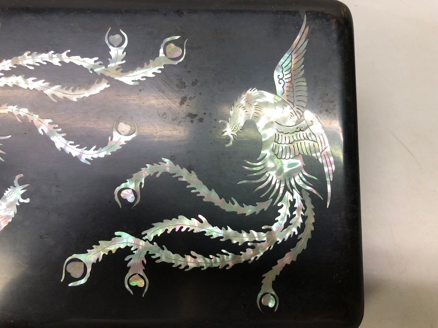 Y8052 BOX Raden mother-of-pearl work Rectangular case phoenix Japan antique
