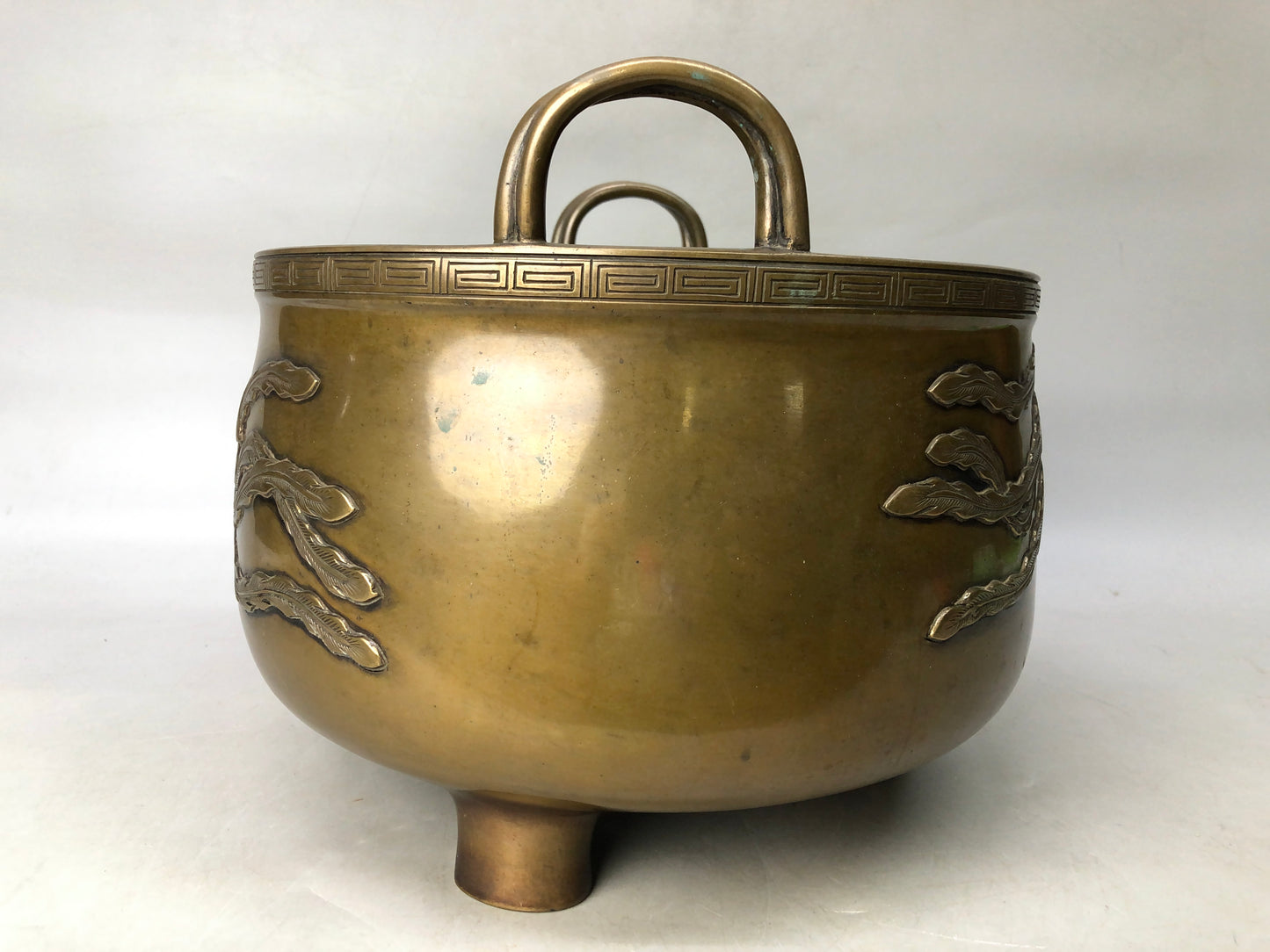 Y8062 HIBACHI Copper charcoal brazier handle Phoenix Japan antique interior