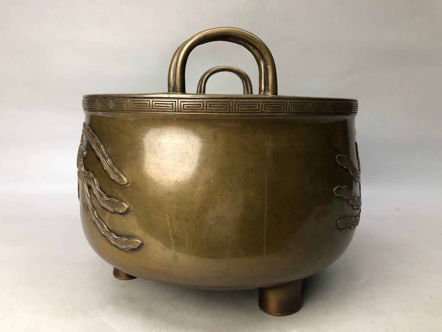 Y8062 HIBACHI Copper charcoal brazier handle Phoenix Japan antique interior