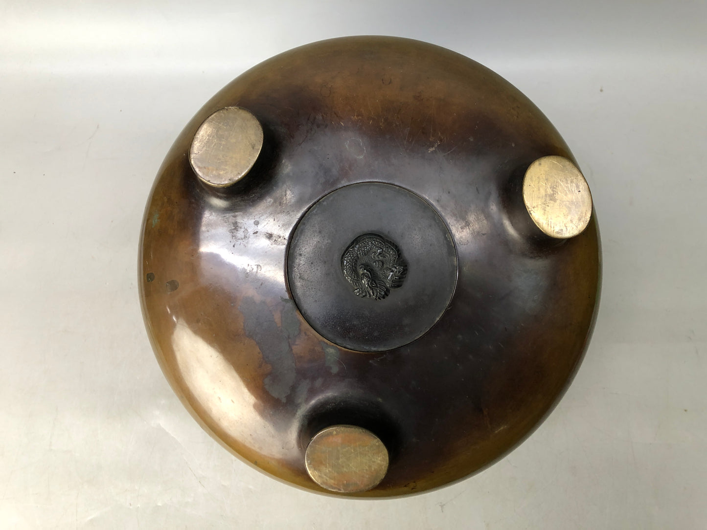 Y8062 HIBACHI Copper charcoal brazier handle Phoenix Japan antique interior
