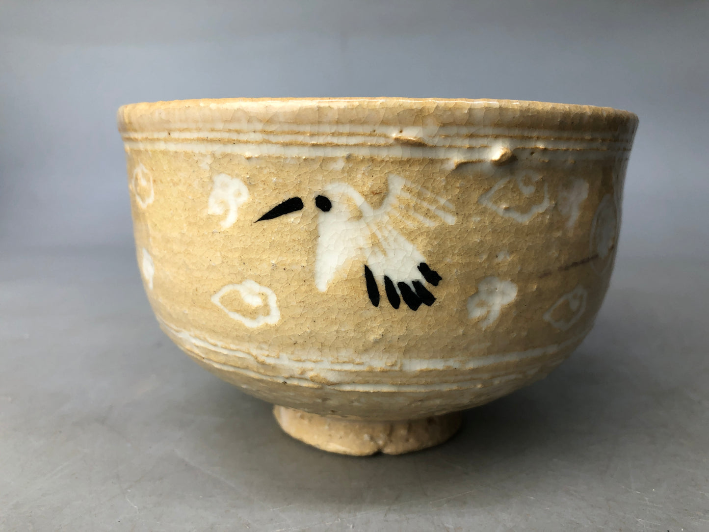 Y8075 CHAWAN Kyo-ware bowl signed box Japan antique tea ceremony pottery cup