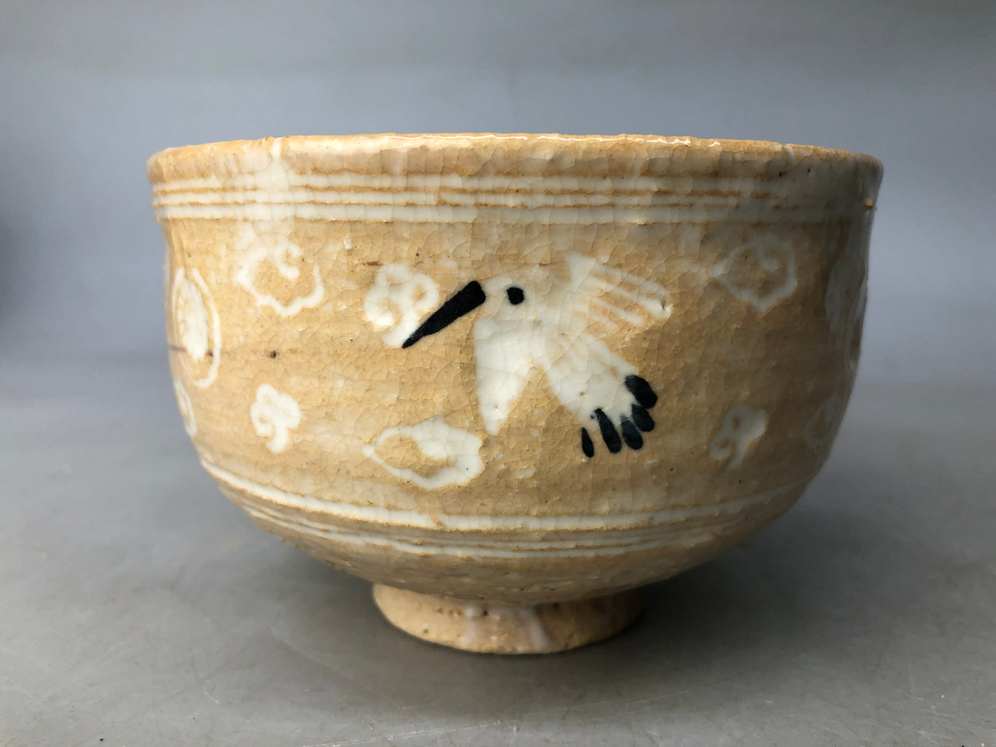 Y8075 CHAWAN Kyo-ware bowl signed box Japan antique tea ceremony pottery cup
