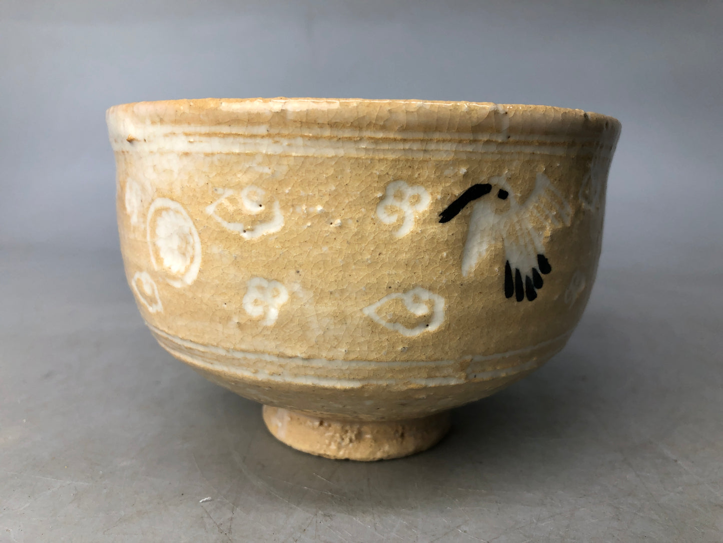 Y8075 CHAWAN Kyo-ware bowl signed box Japan antique tea ceremony pottery cup