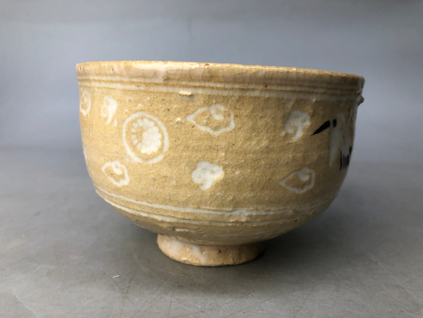 Y8075 CHAWAN Kyo-ware bowl signed box Japan antique tea ceremony pottery cup