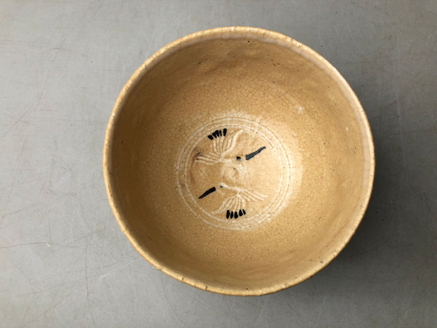 Y8075 CHAWAN Kyo-ware bowl signed box Japan antique tea ceremony pottery cup