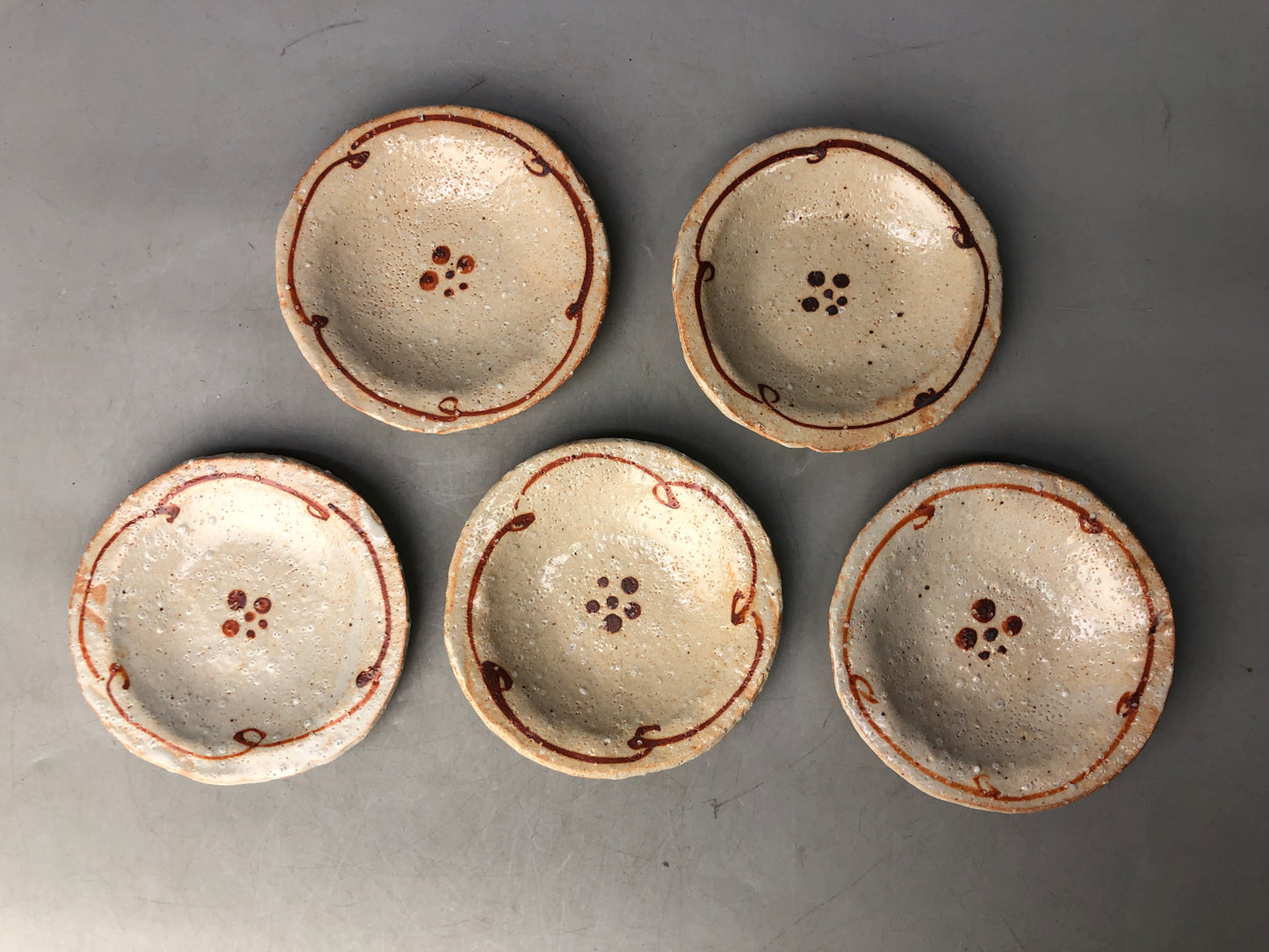 Y8078 DISH Shino-ware serving plate set of 5 signed box Japan antique tableware