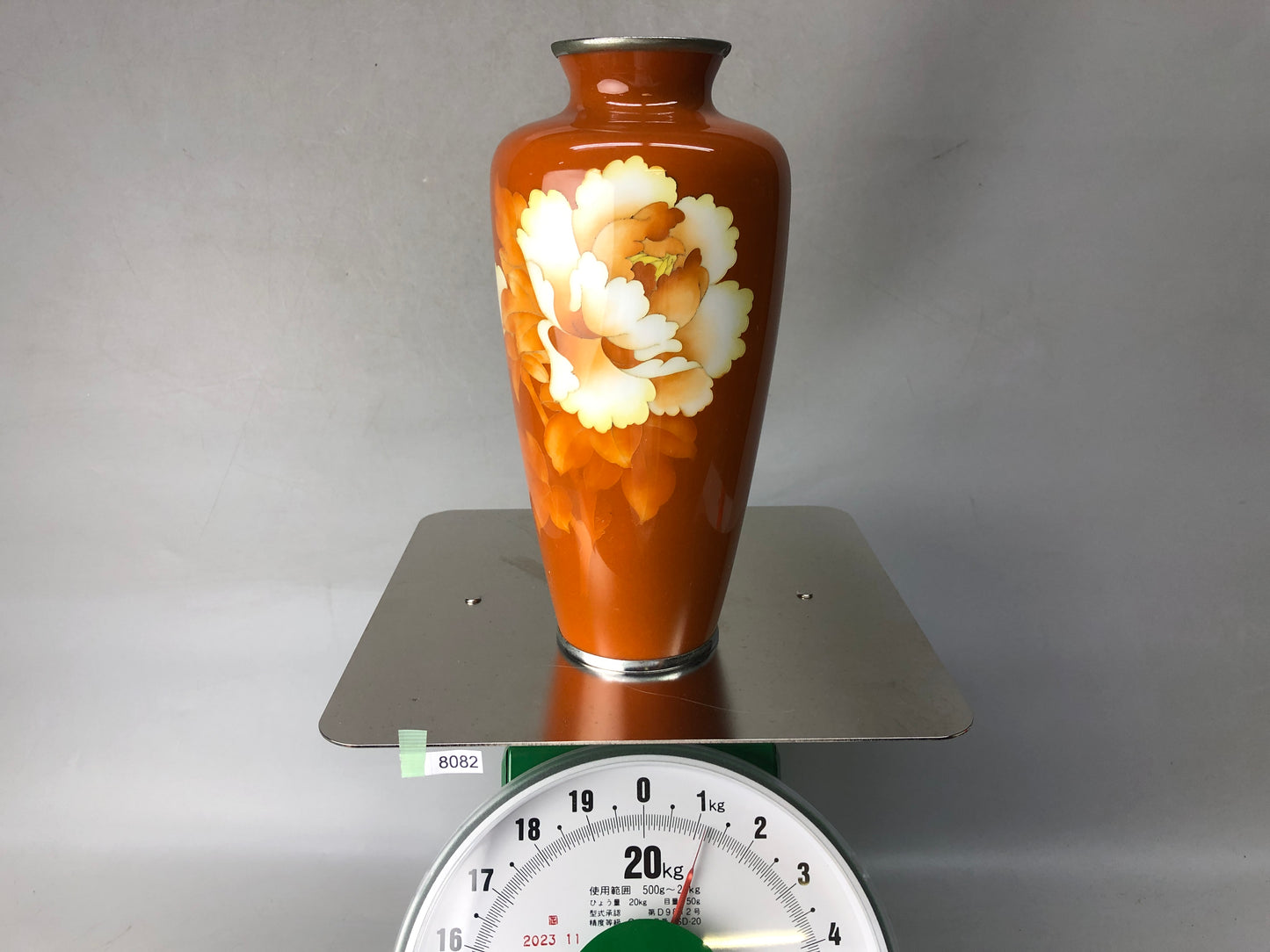 Y8082 FLOWER VASE Cloisonne orange Japan ikebana floral arrangement interior