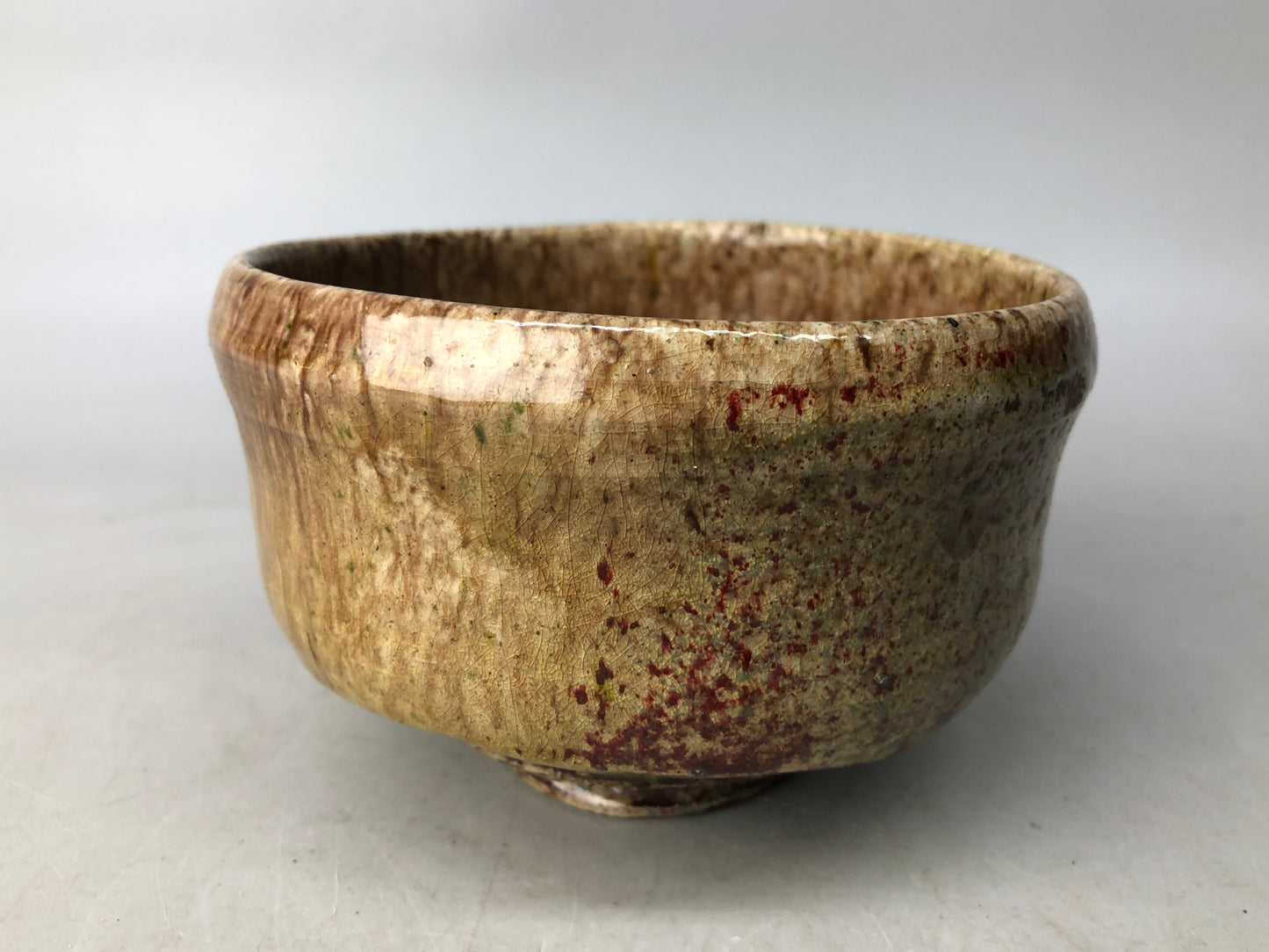 Y8085 CHAWAN Raku-ware bowl signed Japan antique tea ceremony pottery cup
