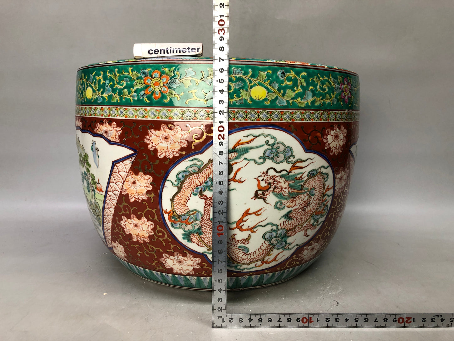 Y8091 HIBACHI Ko-Imari charcoal brazier color red picture Dragon Japan antique