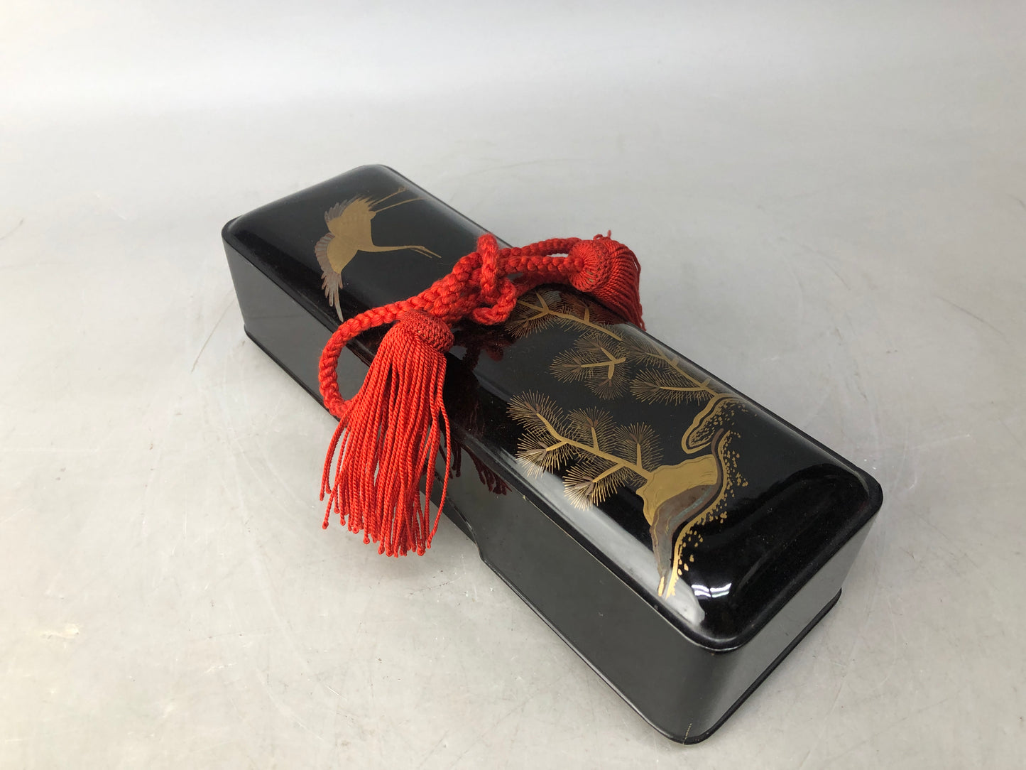 Y8094 BOX Makie small case string Crane Pine Japan antique storage container