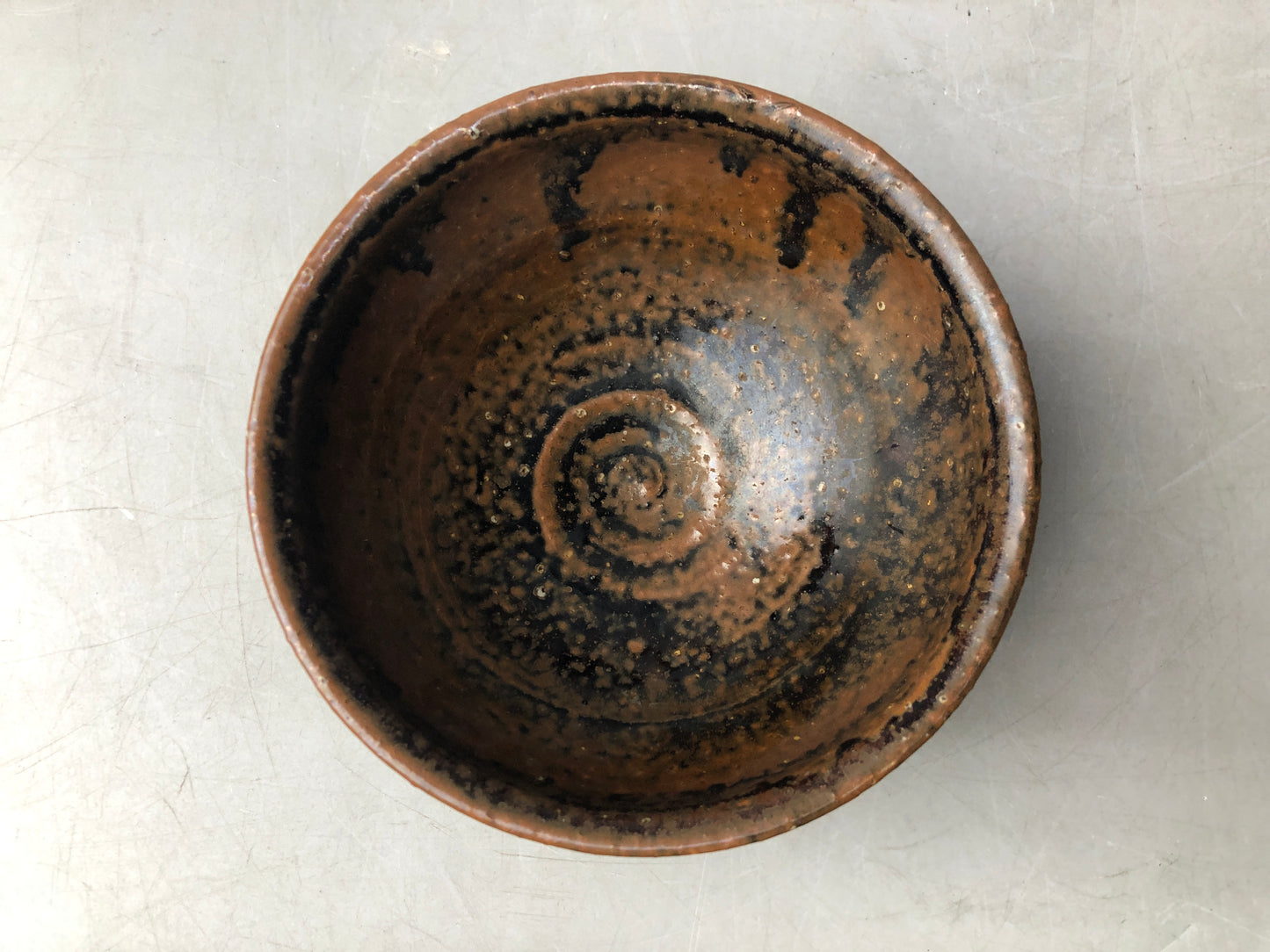 Y8095 CHAWAN Seto-ware Tenmoku bowl signed Japan antique tea ceremony pottery