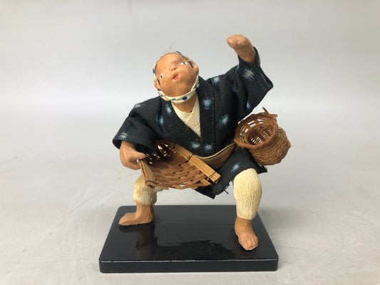 Y8104 NINGYO Japanese doll male bamboo basket  Japan antique interior statue