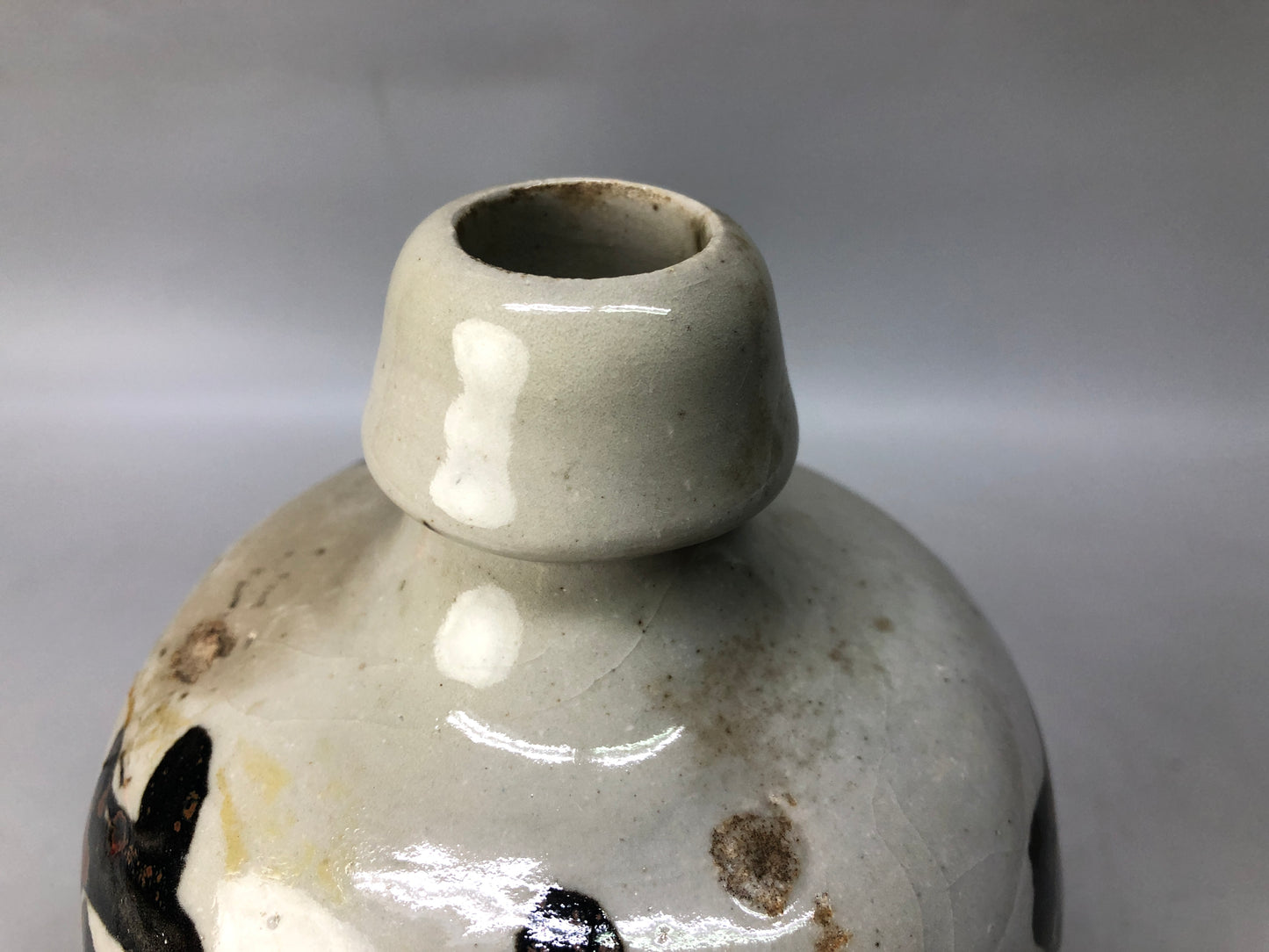 Y8112 CHOUSHI Ceramic Tokkuri sake bottle kanji character Japan antique kitchen
