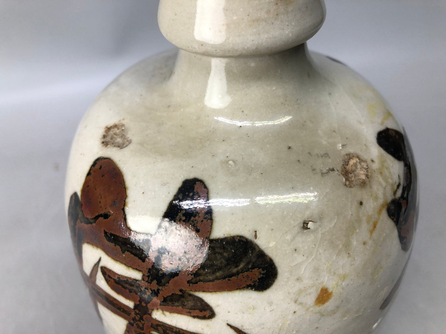 Y8112 CHOUSHI Ceramic Tokkuri sake bottle kanji character Japan antique kitchen