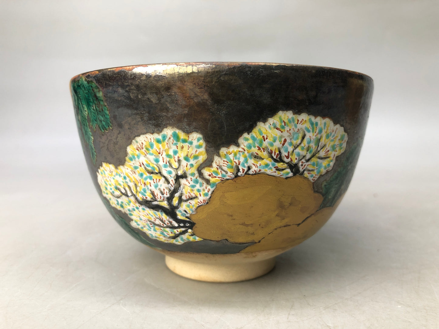 Y8115 CHAWAN Kyo-ware bowl signed box Japan antique tea ceremony pottery up