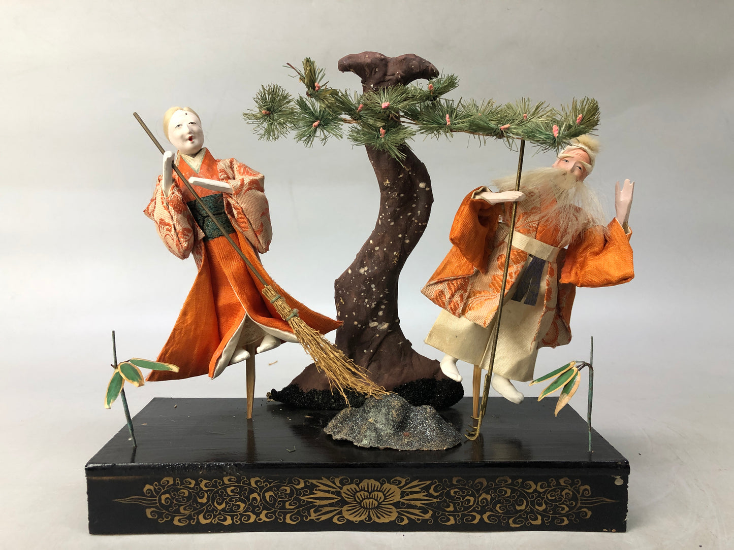 Y8117 NINGYO Japanese doll Takasago old couple box Japan antique figurine figure