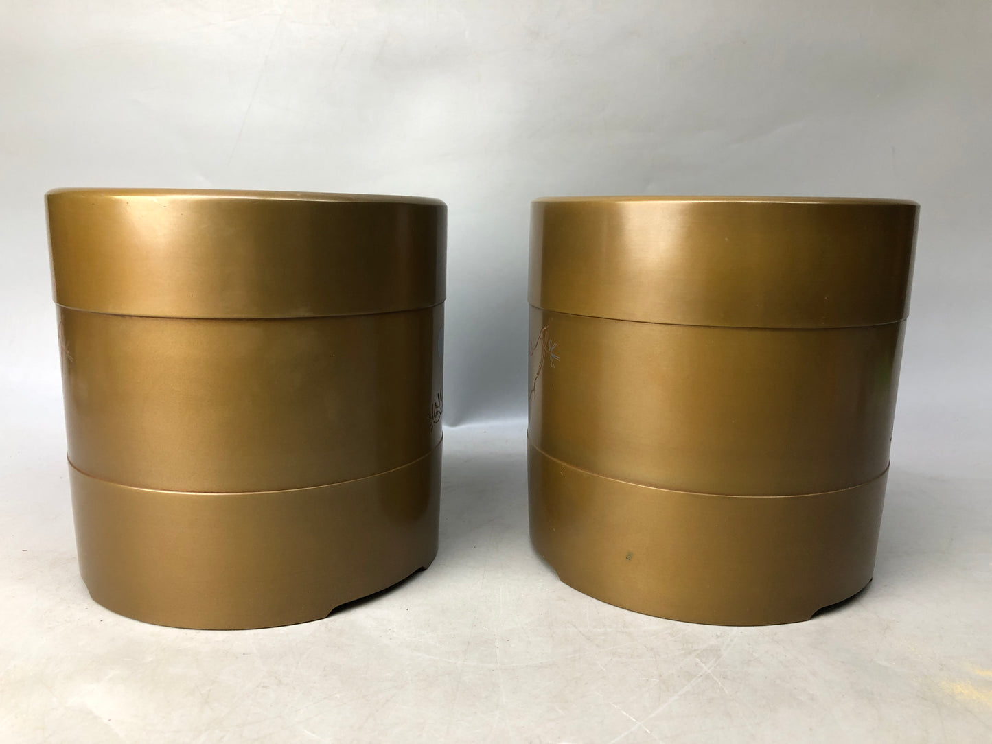 Y8138 HIBACHI Copper summer brazier pair Inlay engraving box Japan antique decor