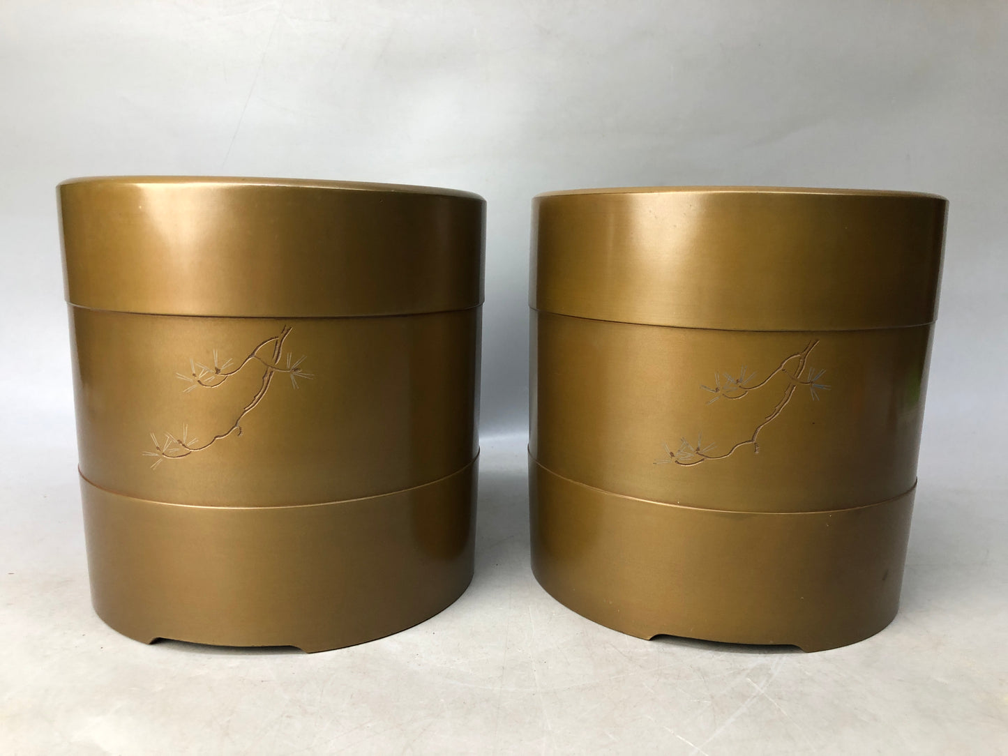 Y8138 HIBACHI Copper summer brazier pair Inlay engraving box Japan antique decor
