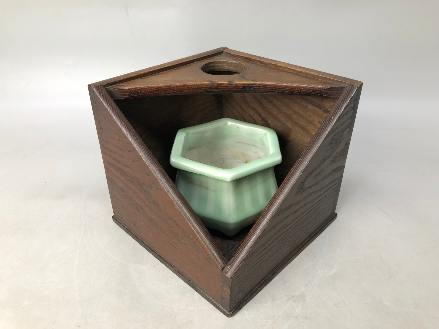 Y8153 TRAY wood tobacco cigarettes ceramic fire burner Japan antique interior