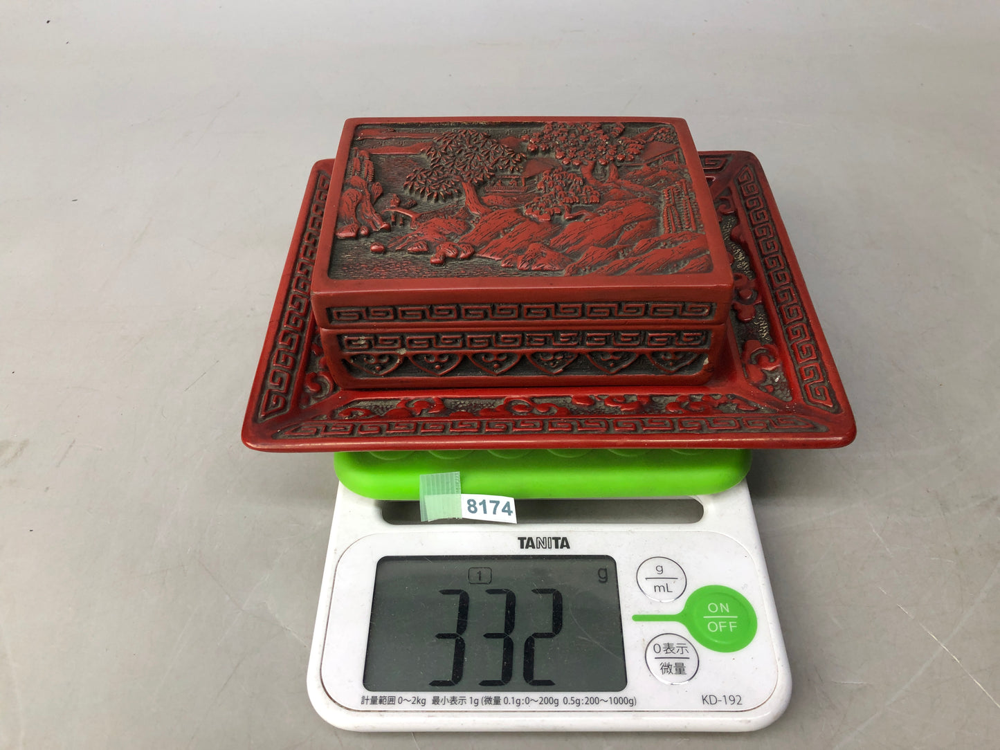 Y8174 BOX Tsuishu red lacquer Accessory case stand Japan antique container