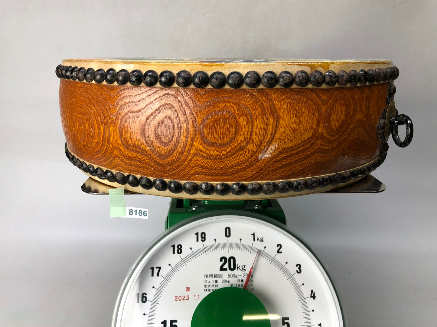 Y8186 TAIKO Drum dragon color picture Japan antique music musical instrument