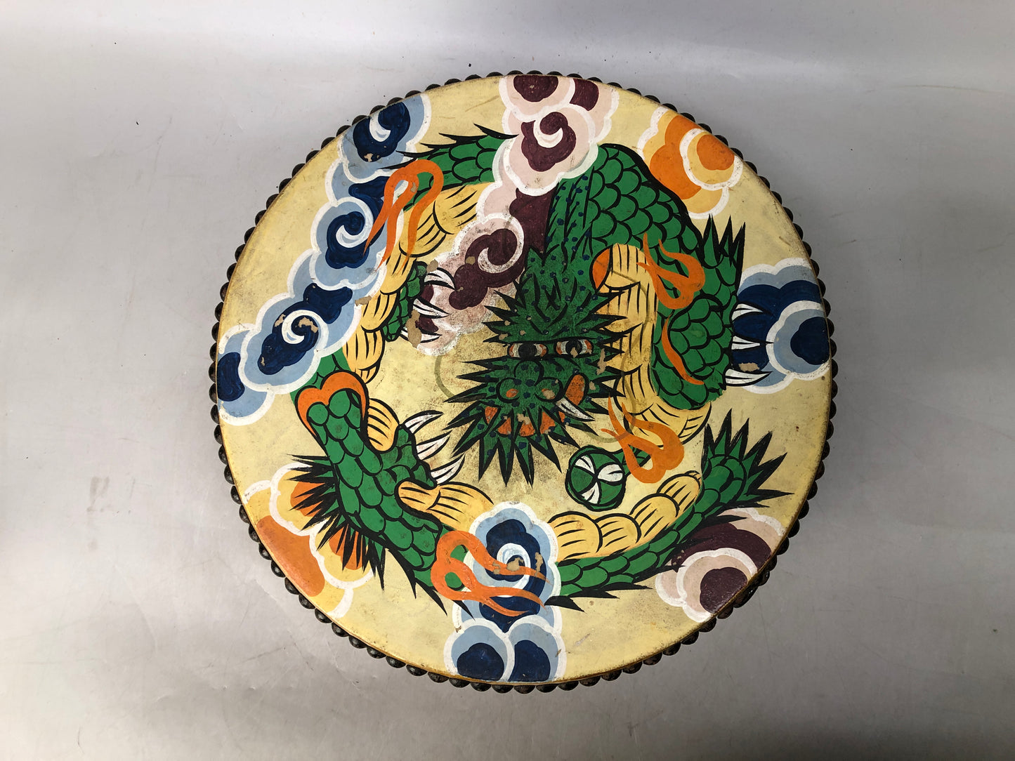 Y8186 TAIKO Drum dragon color picture Japan antique music musical instrument