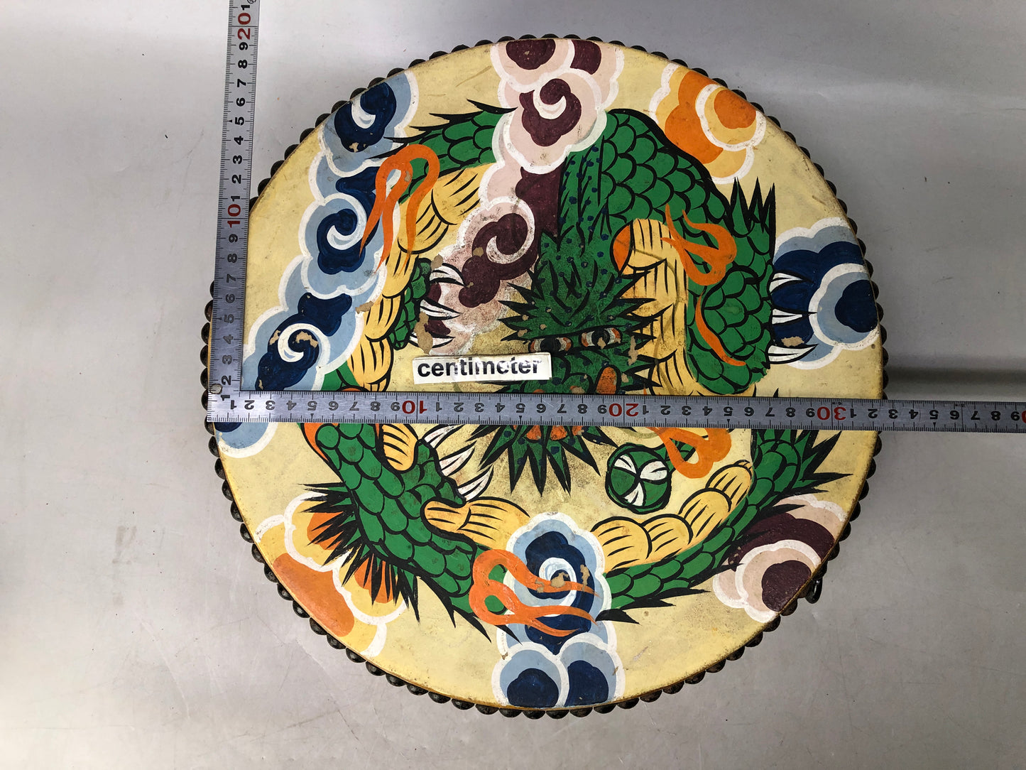 Y8186 TAIKO Drum dragon color picture Japan antique music musical instrument