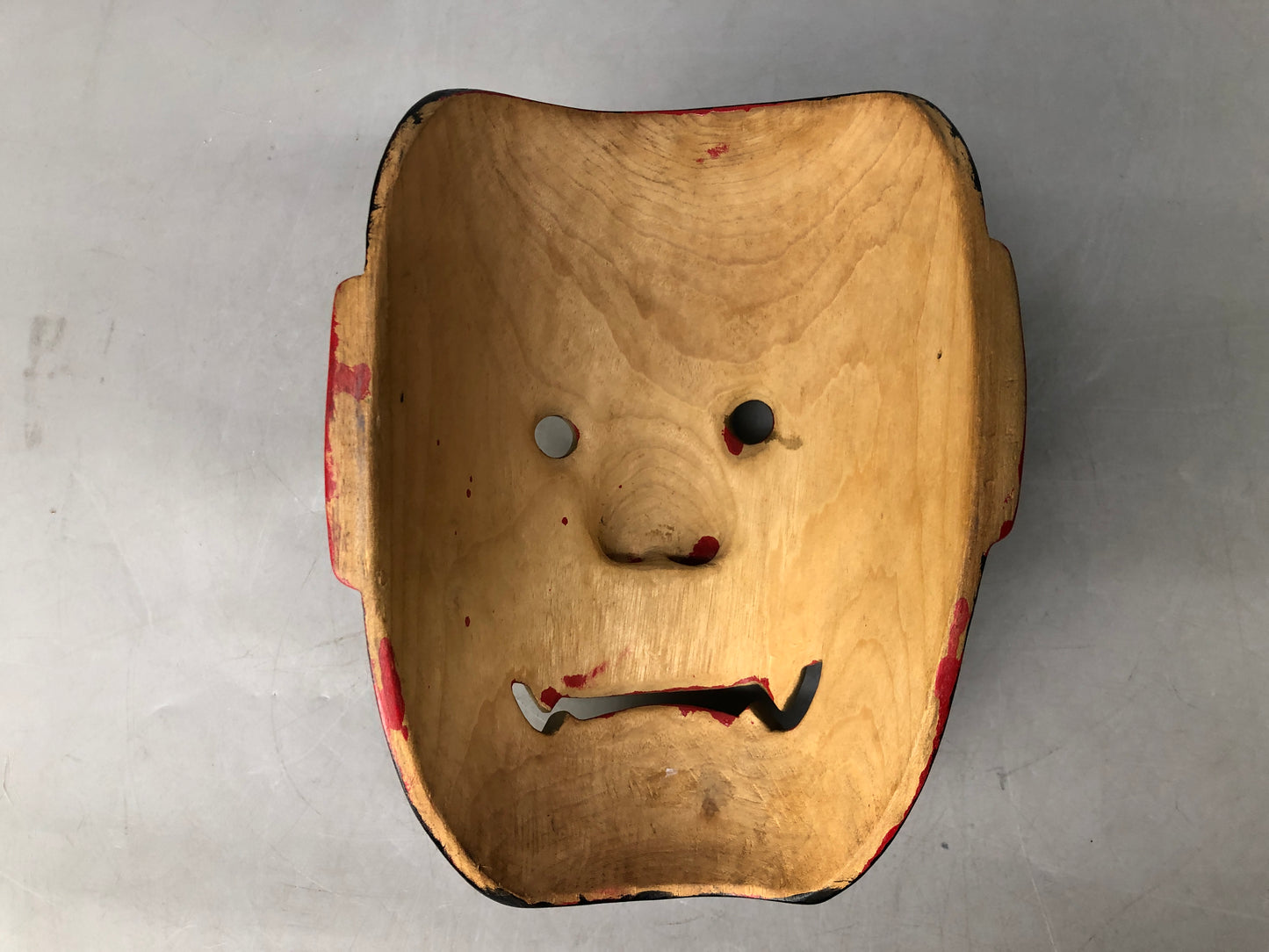 Y8202 NOH MASK wood carving red face Japan antique dance drama traditional omen