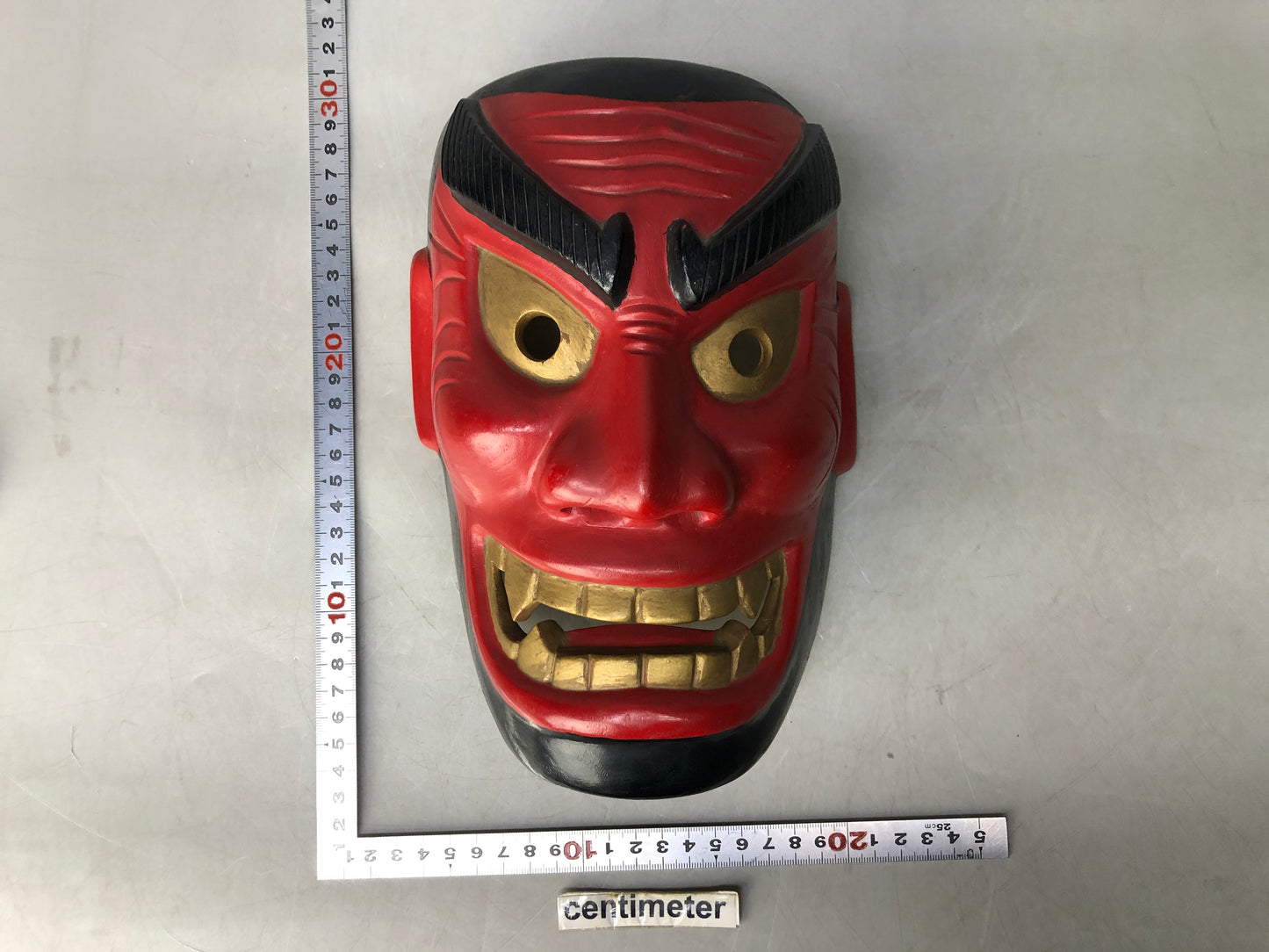 Y8202 NOH MASK wood carving red face Japan antique dance drama traditional omen
