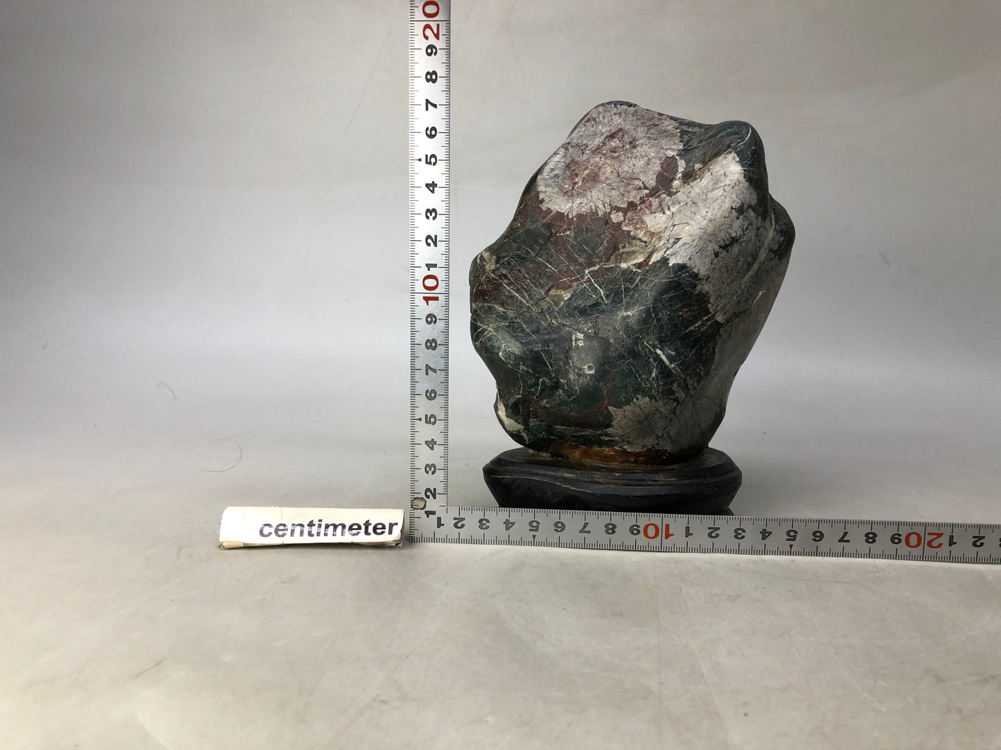 Y8259 OKIMONO Chrysanthemum stone wooden stand Japan antique interior decor